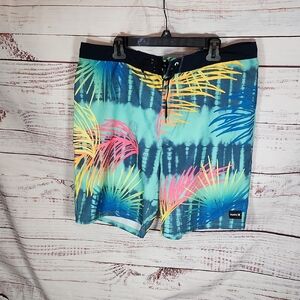 Hurley Blue and Yellow Board Shorts Quick-Dry Swimwear